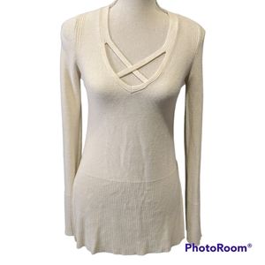 Free People Criss cross Long Sleeve High-Low Tunic Sweater Ivory XS